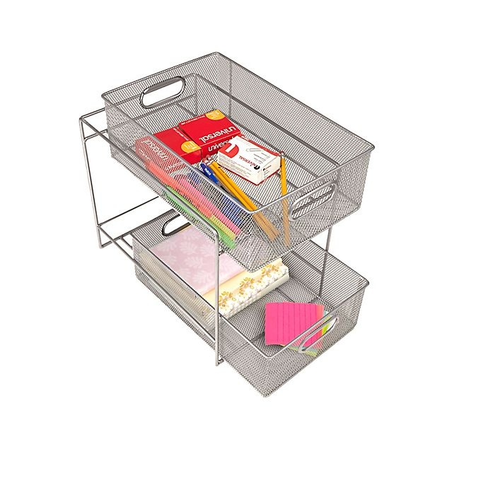 slide 3 of 7, Mind Reader 2-Tier Mesh Storage Baskets - Silver, 1 ct