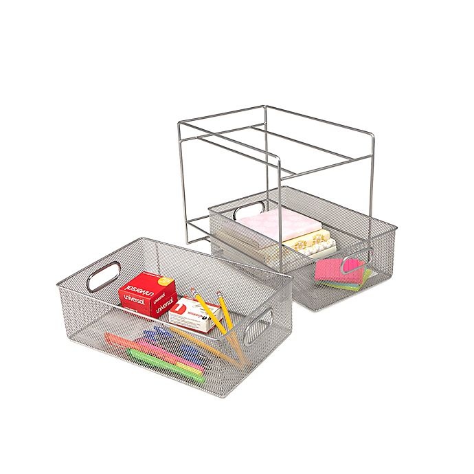 slide 4 of 7, Mind Reader 2-Tier Mesh Storage Baskets - Silver, 1 ct