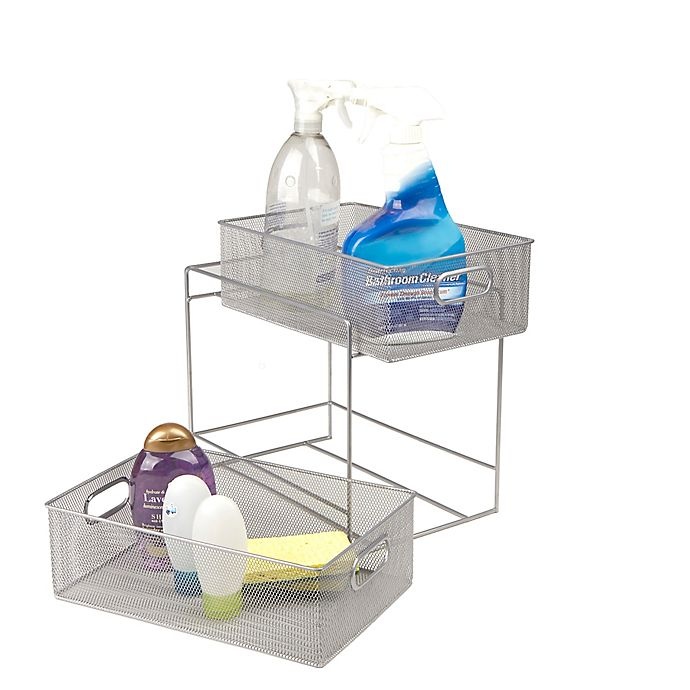 slide 5 of 7, Mind Reader 2-Tier Mesh Storage Baskets - Silver, 1 ct