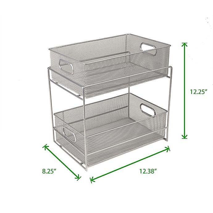 slide 7 of 7, Mind Reader 2-Tier Mesh Storage Baskets - Silver, 1 ct