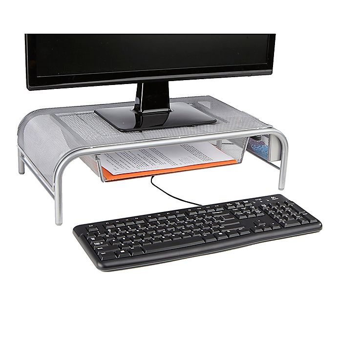 slide 4 of 7, Mind Reader Metal Mesh Monitor Stand with Drawer - Silver, 1 ct