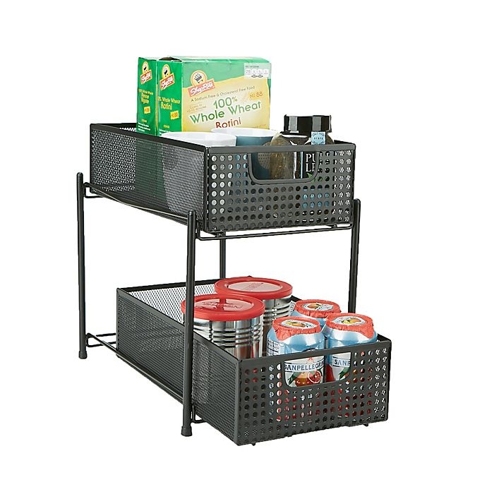 slide 3 of 7, Mind Reader 2-Tier Storage Basket Organizer - Black, 1 ct