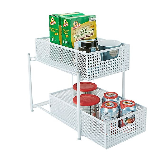 slide 2 of 7, Mind Reader 2-Tier Storage Basket Organizer - White, 1 ct