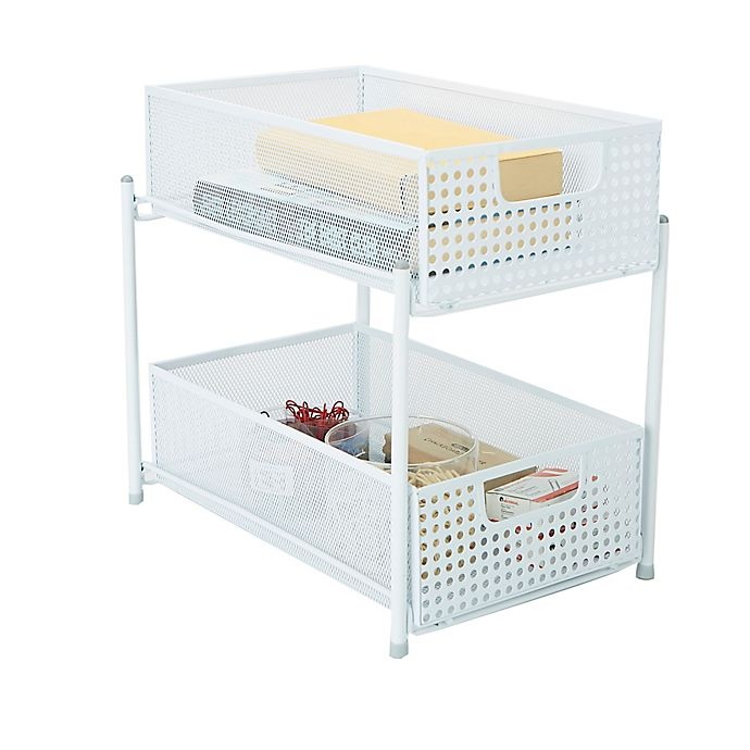 slide 3 of 7, Mind Reader 2-Tier Storage Basket Organizer - White, 1 ct