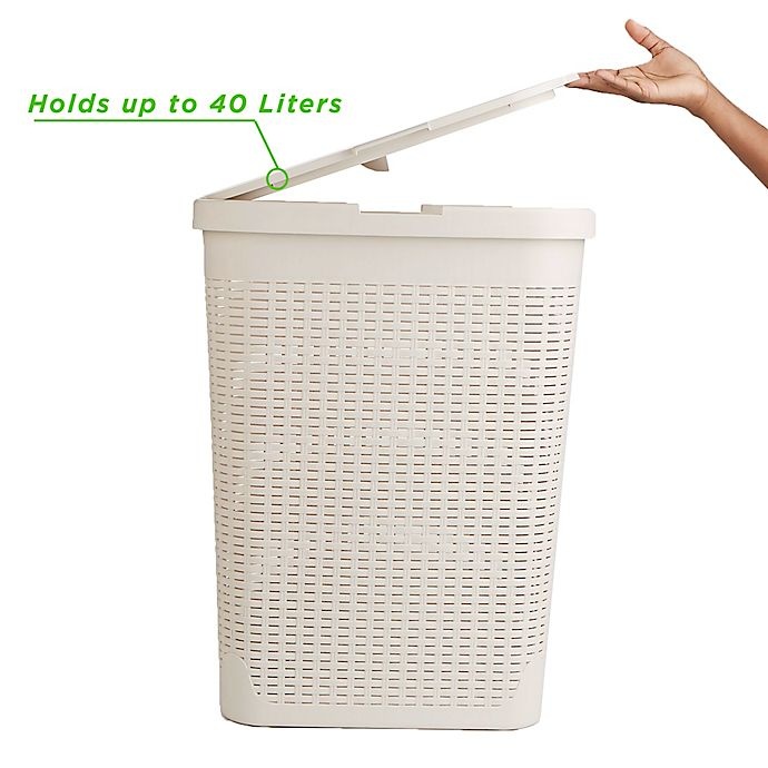 slide 4 of 7, Mind Reader Slim Laundry Hamper - Ivory White, 40 liter