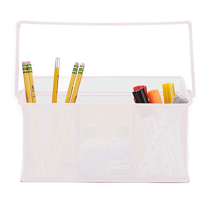 slide 2 of 7, Mind Reader Mesh Desk Organizer Basket/Utensil Caddy - White, 1 ct