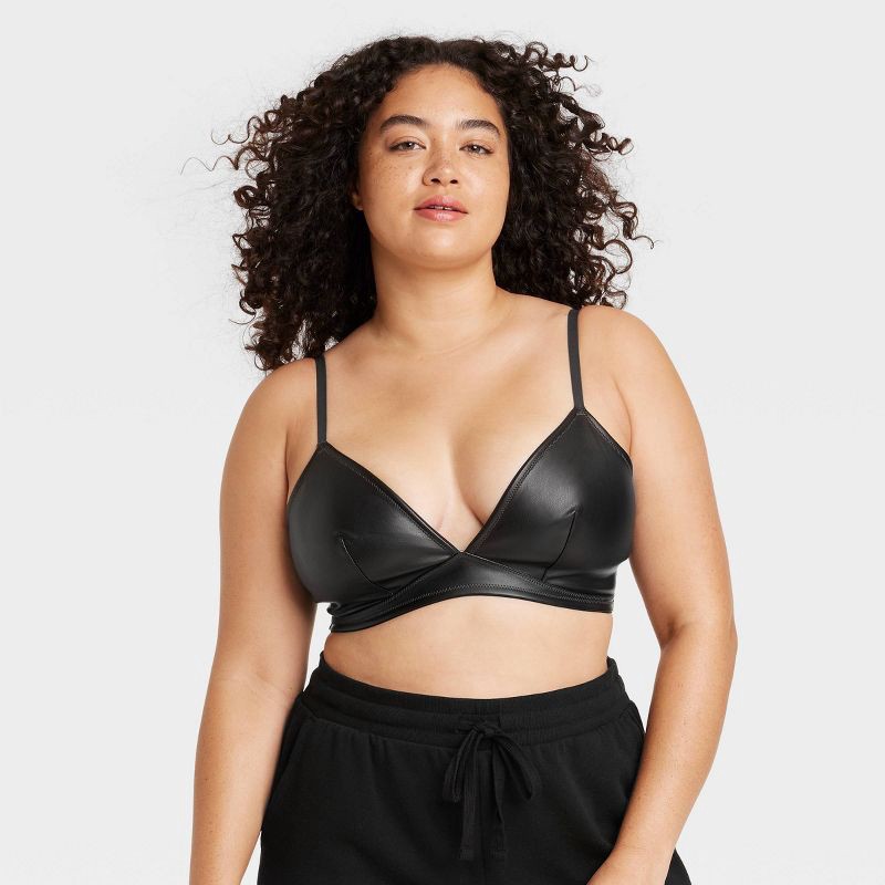 Women's Faux Leather Bralette Colsie Black M ct shipt