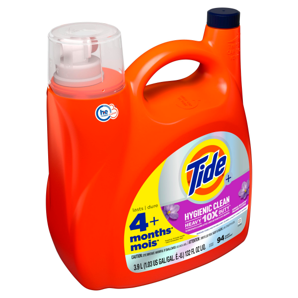 slide 6 of 25, Tide Hygienic Clean Heavy 10x Duty Liquid Laundry Detergent, Spring Meadow, 94 Loads, HE Compatible, 132 fl oz