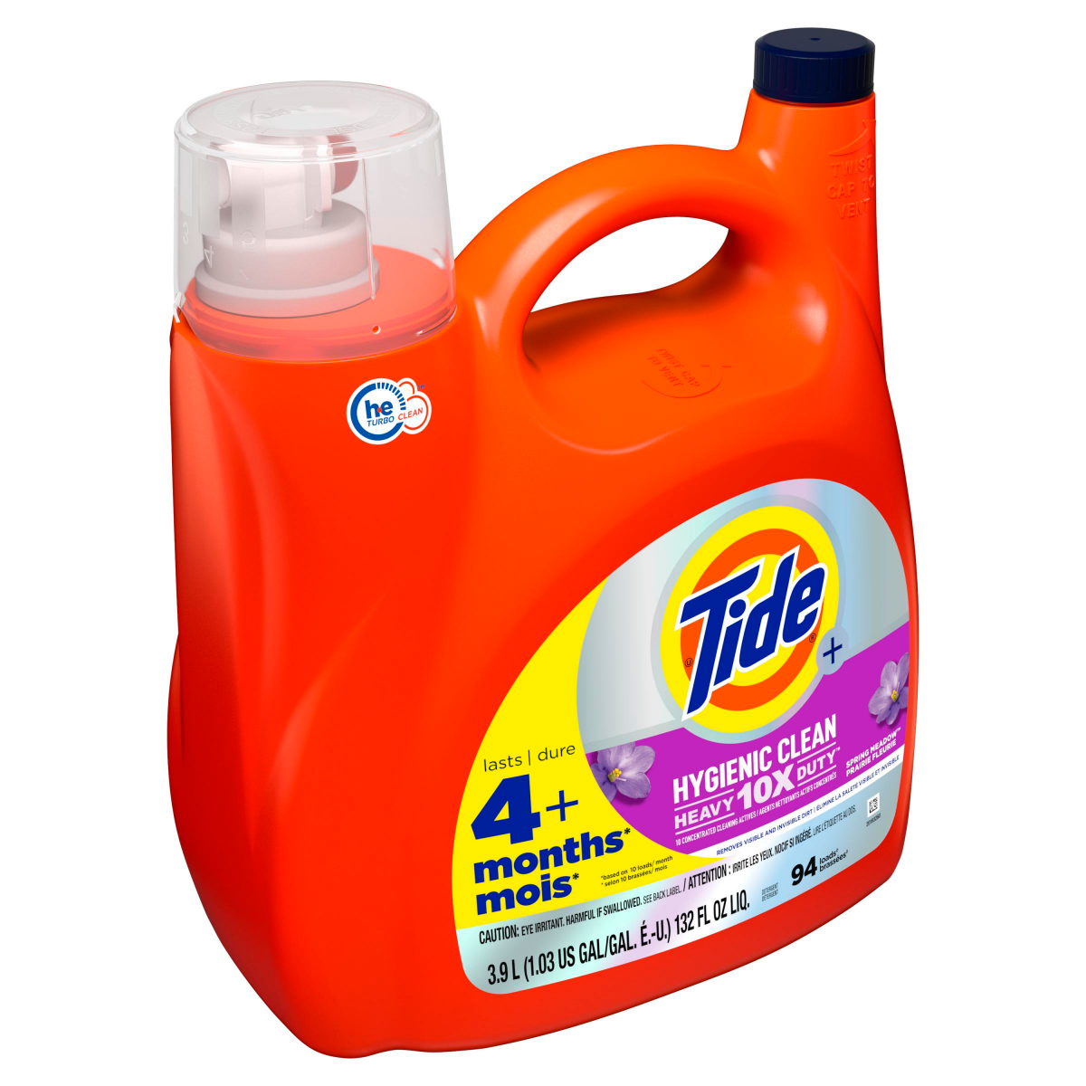 slide 21 of 25, Tide Hygienic Clean Heavy 10x Duty Liquid Laundry Detergent, Spring Meadow, 94 Loads, HE Compatible, 132 fl oz