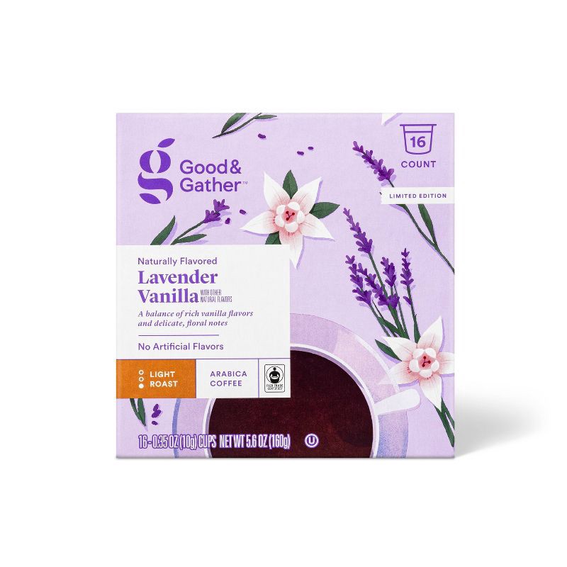 slide 1 of 3, Naturally Flavored Lavender Vanilla with Other Natural Flavors Light Roast Arabica Coffee Pods - 16ct - Good & Gather™, 16 ct