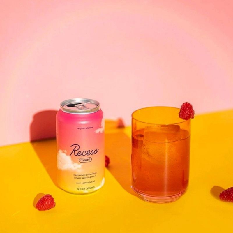 slide 3 of 4, Recess Mood Raspberry Lemon Sparkling Water with Magnesium L Threonate - 12 fl oz Can, 12 fl oz