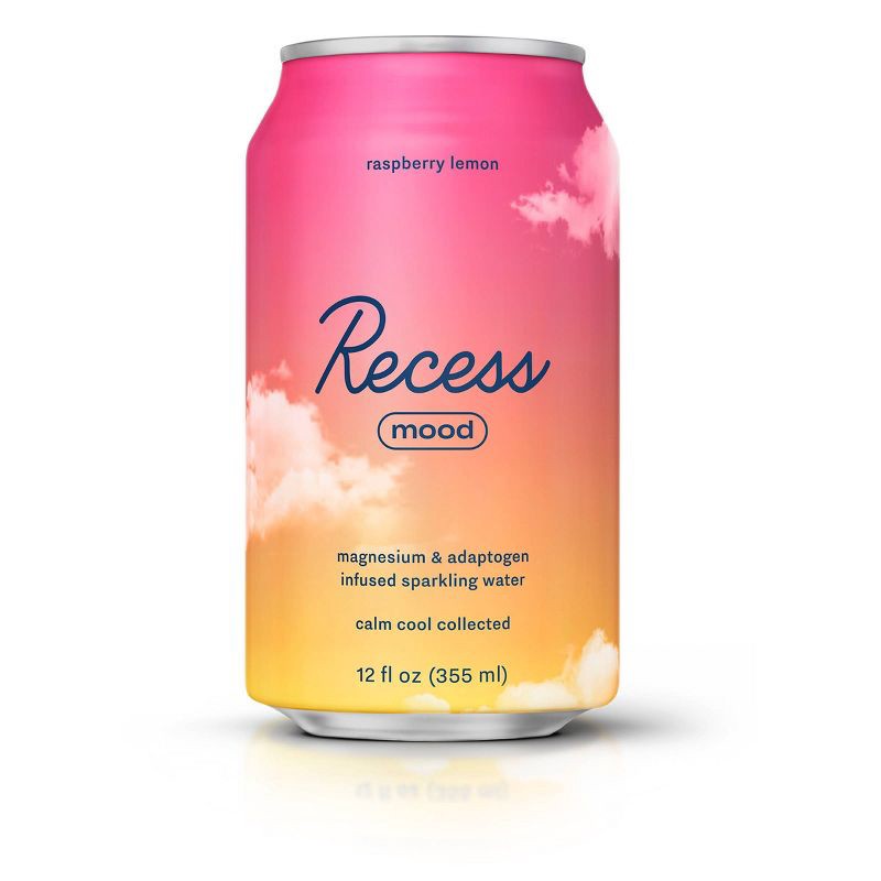 slide 1 of 4, Recess Mood Raspberry Lemon Sparkling Water with Magnesium L Threonate - 12 fl oz Can, 12 fl oz
