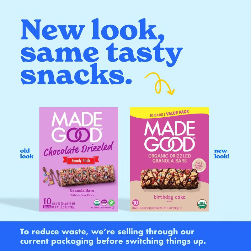 slide 4 of 8, MadeGood Chocolate Drizzled Birthday Cake Flavor Granola Bars Family Pack - 8.5oz/10ct, 8.5 oz, 10 ct