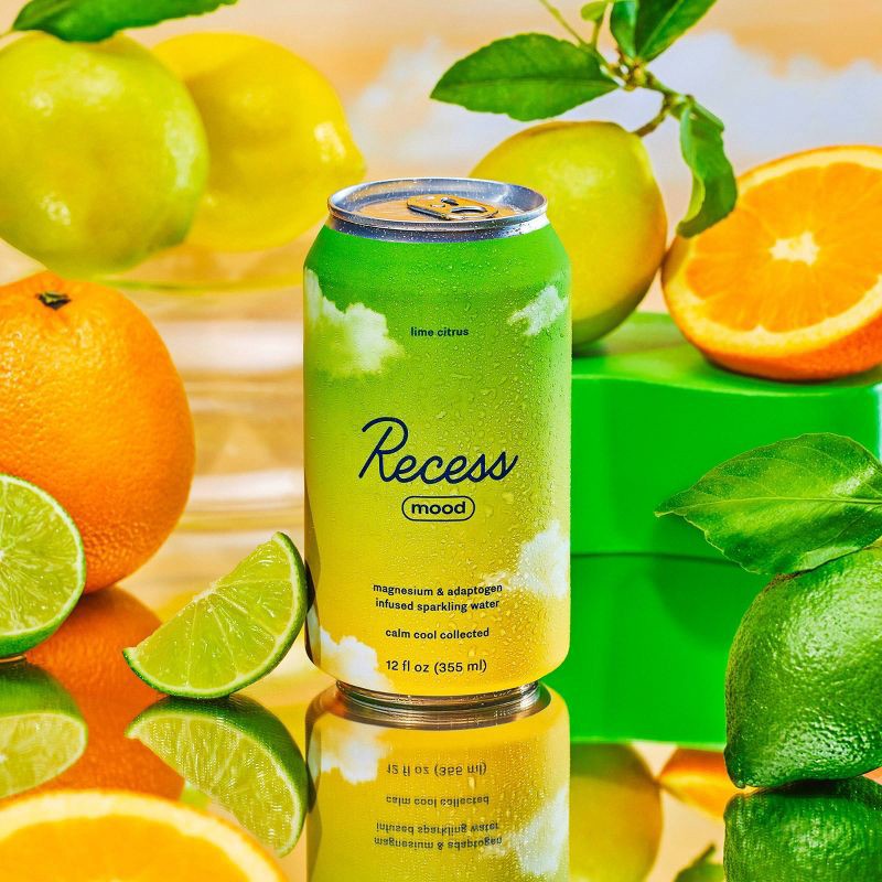 slide 2 of 4, Recess Mood Lime Citrus Sparkling Water with Magnesium L Threonate - 12 fl oz Can, 12 fl oz