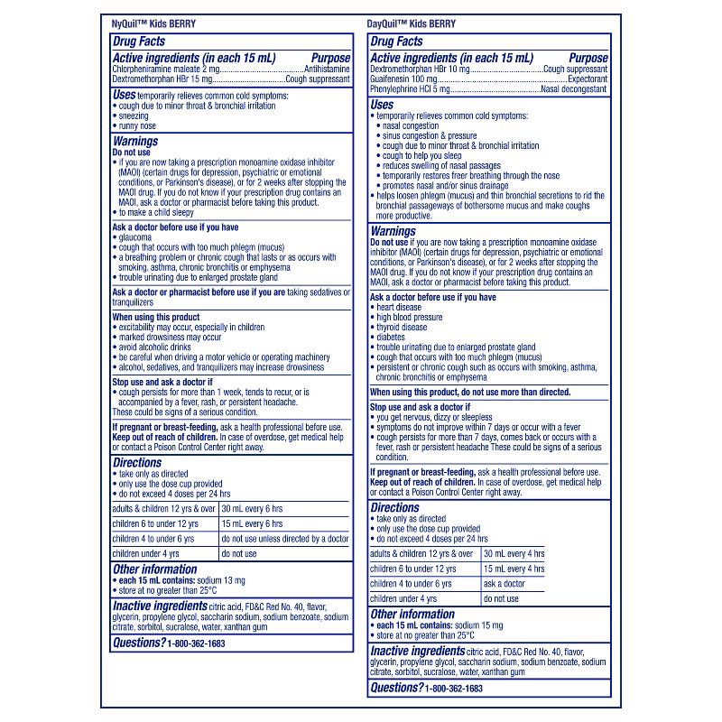 slide 2 of 10, Vicks Kids DayQuil & NyQuil Berry Cold & Cough Medicine Liquid - 16 fl oz, 16 fl oz