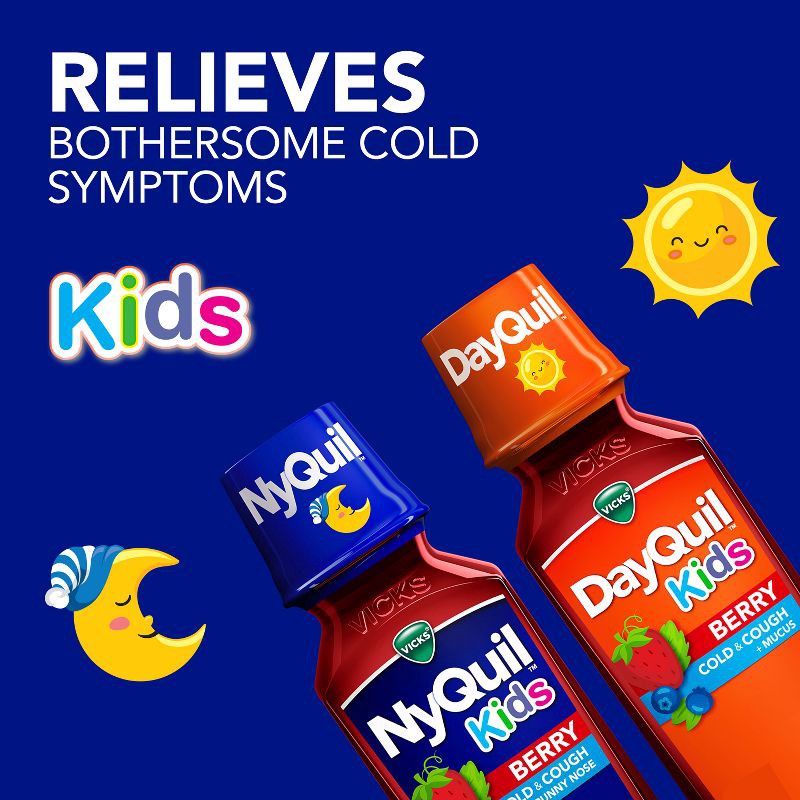 slide 4 of 10, Vicks Kids DayQuil & NyQuil Berry Cold & Cough Medicine Liquid - 16 fl oz, 16 fl oz