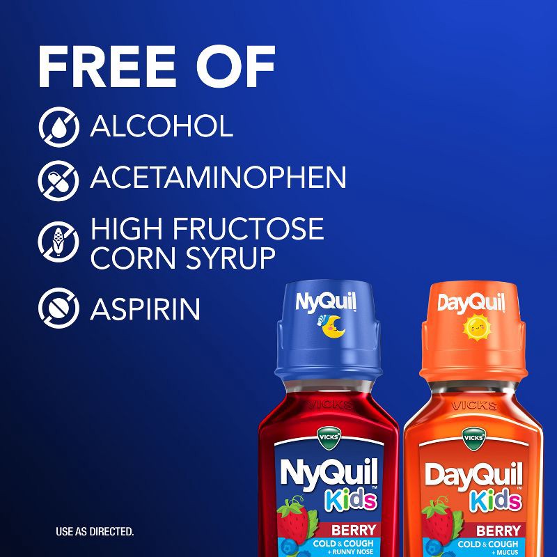 slide 7 of 10, Vicks Kids DayQuil & NyQuil Berry Cold & Cough Medicine Liquid - 16 fl oz, 16 fl oz