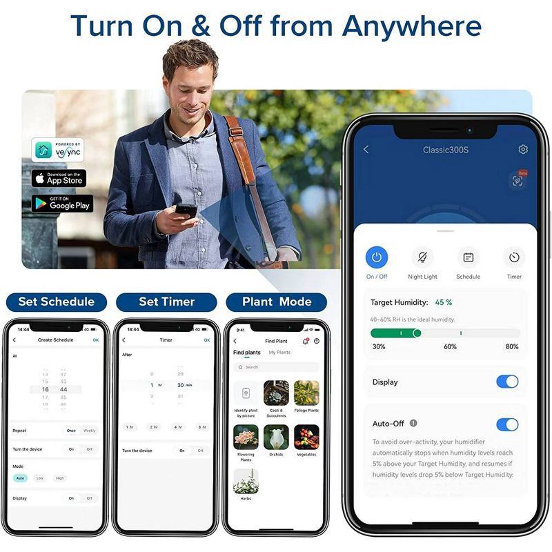 slide 20 of 21, Levoit Classic 300S Ultrasonic Smart Humidifier White: Cool Mist, No Filter, 300-500 sq. ft., Bedroom & Baby Use, 1 ct