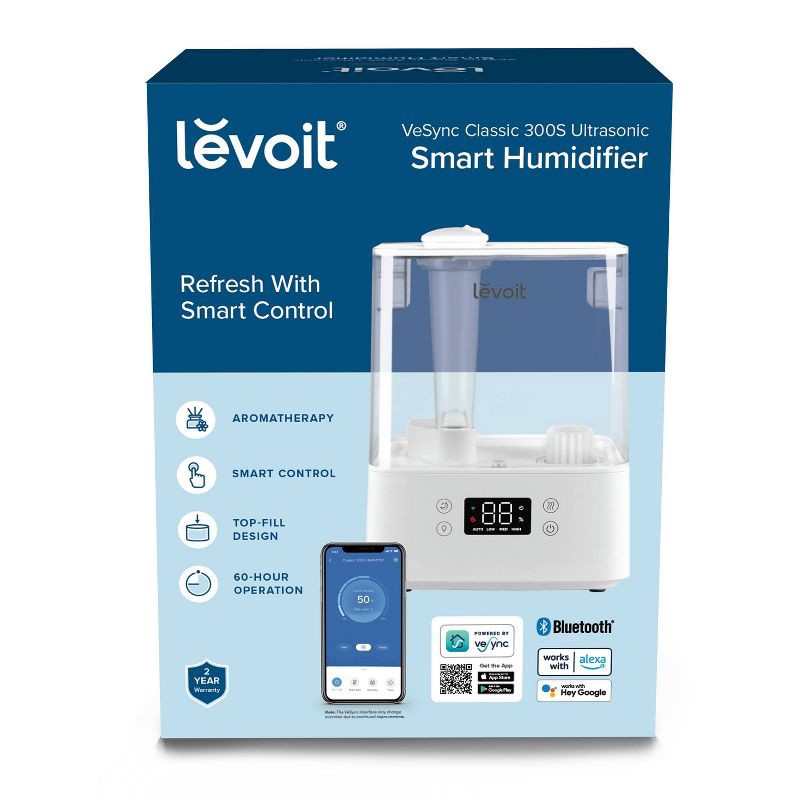 slide 9 of 21, Levoit Classic 300S Ultrasonic Smart Humidifier White: Cool Mist, No Filter, 300-500 sq. ft., Bedroom & Baby Use, 1 ct