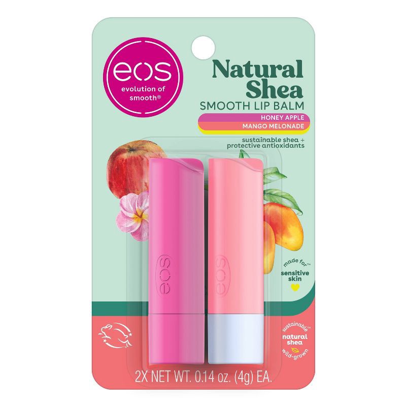 slide 1 of 7, eos Natural Shea Lip Balm Sticks - Mango Melonade & Honey Apple - 0.28oz/2pk, 0.28 oz, 2 ct