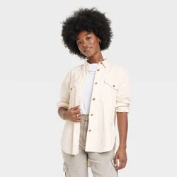 Women's Oversized Corduroy Long Sleeve Collared Button-Down Shirt - Universal Thread Cream S