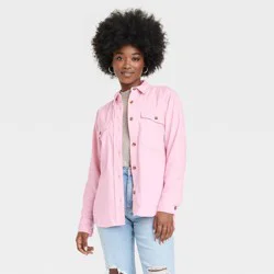 Women's Oversized Corduroy Long Sleeve Collared Button-Down Shirt - Universal Thread Pink S