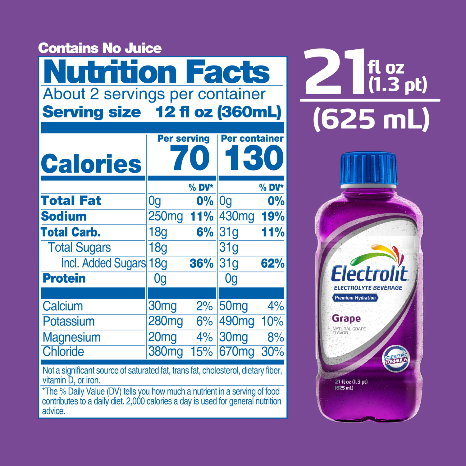 slide 4 of 4, Electrolit Premium Hydration Grape Flavored Electrolyte Beverage, 21 fl oz bottle, 21 fl oz