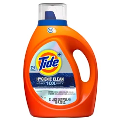 Tide Hygienic Clean Heavy 10x Duty Liquid Laundry Detergent, Original Scent, 74 loads, HE Compatible