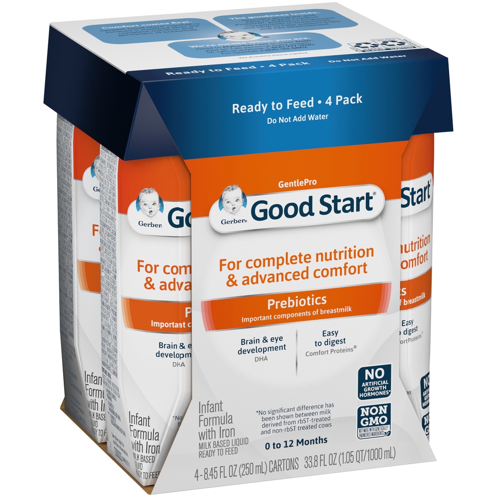 slide 9 of 9, Good Start GentlePro Non-GMO Liquid Baby Formula, 8.45 fl oz Bottle (4 Pack), 33.8 fl oz