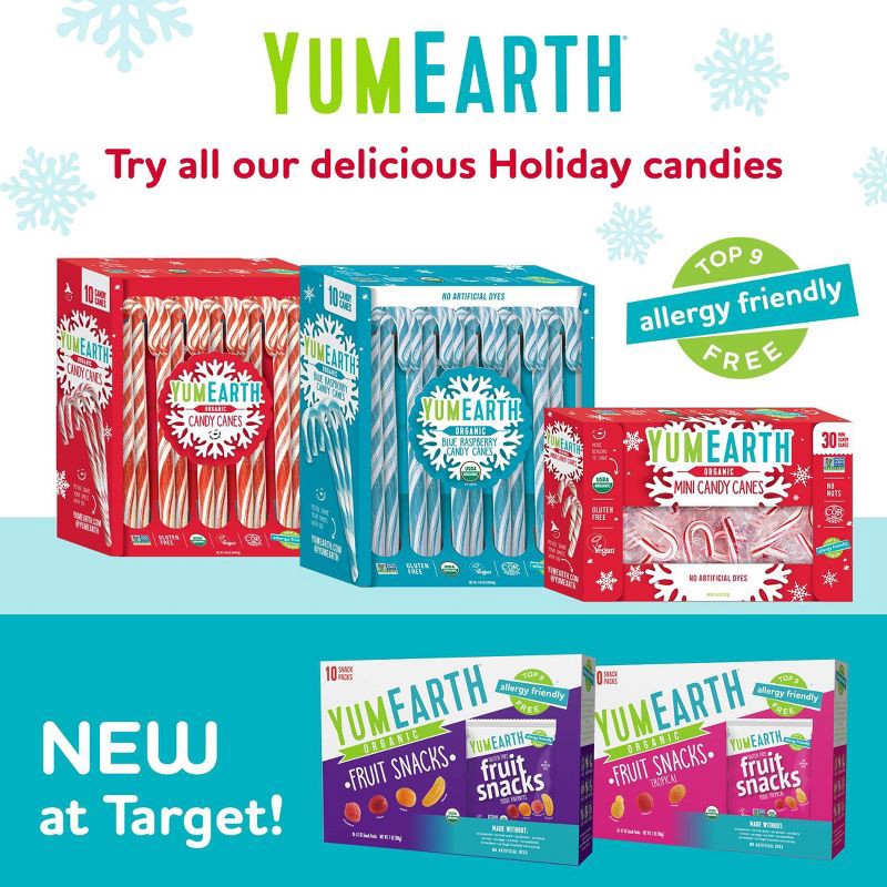 slide 7 of 7, YumEarth Christmas Blue Raspberry Organic Candy Canes - 4.94oz/10ct, 4.94 oz, 10 ct