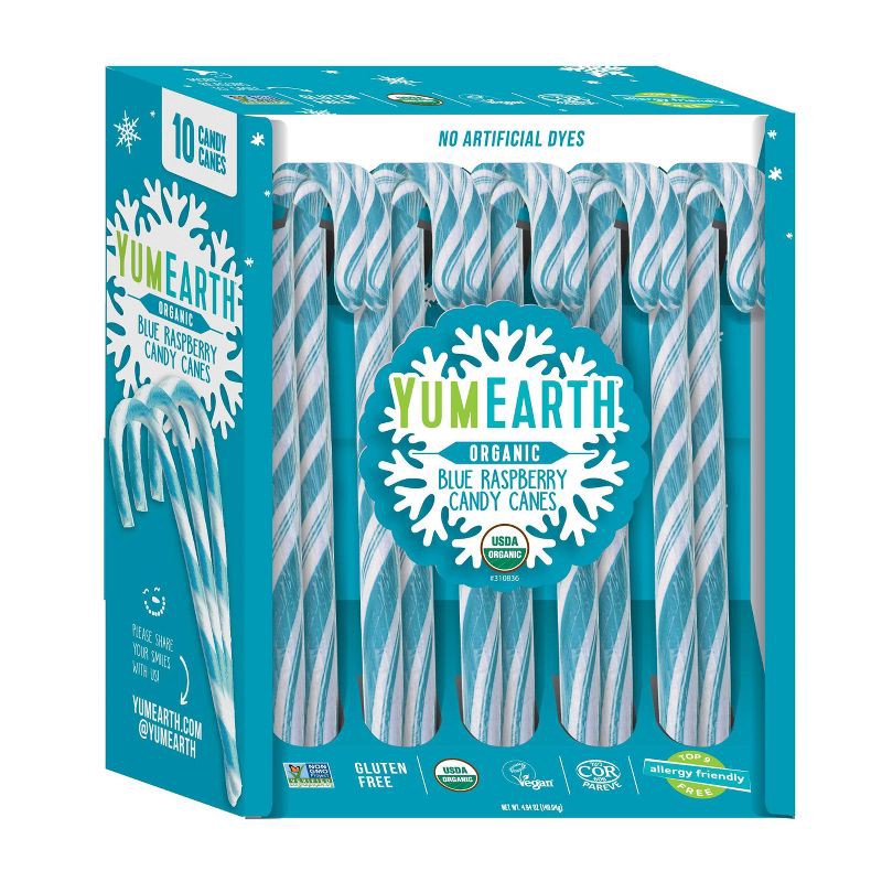 slide 1 of 7, YumEarth Christmas Blue Raspberry Organic Candy Canes - 4.94oz/10ct, 4.94 oz, 10 ct
