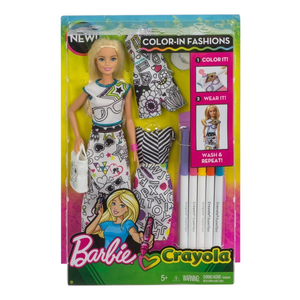 slide 6 of 9, Barbie Crayola Color-In Fashion Doll & Fashions, 1 ct