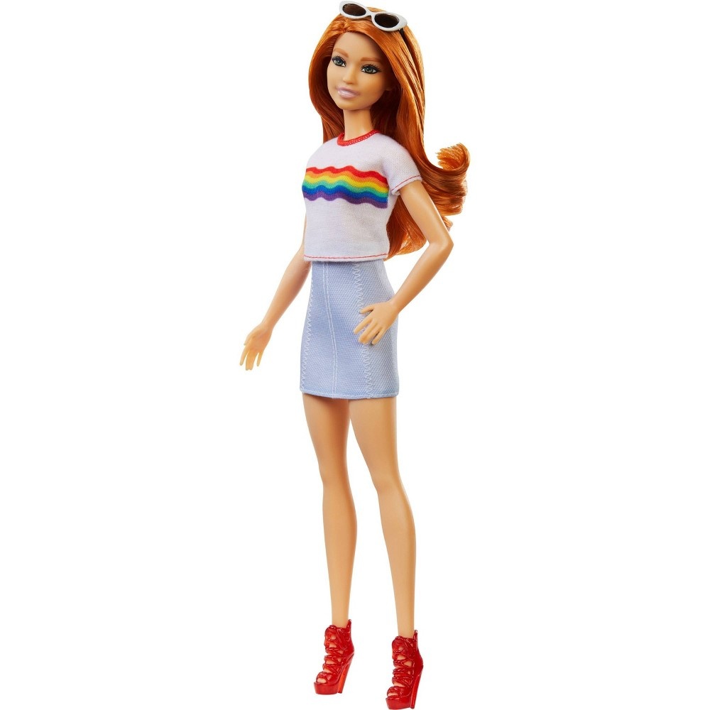 slide 8 of 9, Barbie Fashionistas Doll #122 Red Hair with Rainbow Tee, 1 ct