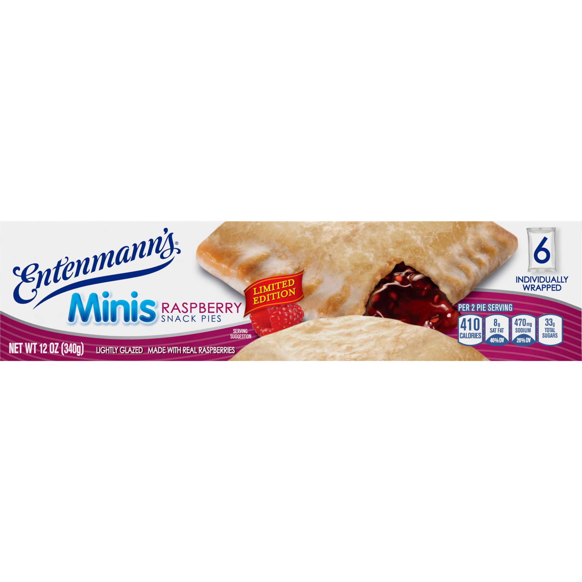 slide 1 of 5, Entenmann's Limited Edition Minis Raspberry Snack Pies, 6 count, 12 oz, 6 ct