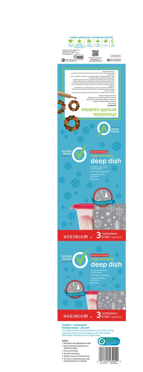 slide 10 of 12, Simply Done Snap And Store Deep Dish Containers & Lids, Seasonal Design, 64 fl oz