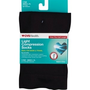 slide 1 of 1, CVS Health Light Compression Socks Over-The-Calf Unisex, 1 Pair, Black, L/Xl, 1 ct