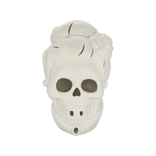 slide 1 of 8, 8" Diy Ceramic Led Fancy Updo Skull Decor By Make Market, 5.4 in x 5.7 in x 7.88 in