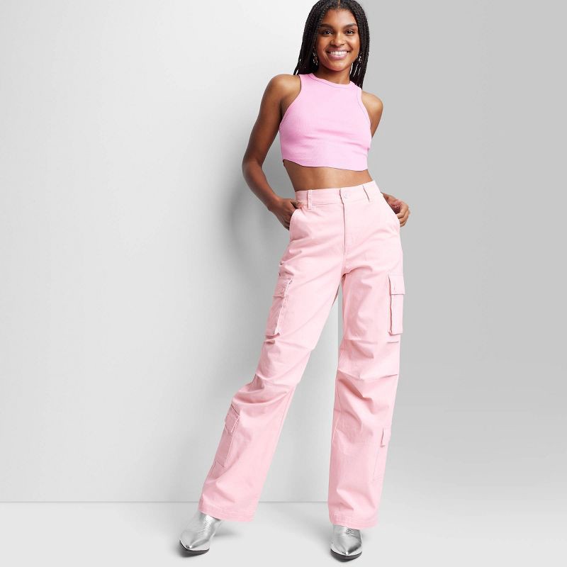Women's High-Rise Cargo Utility Pants - Wild Fable Light Pink L 1
