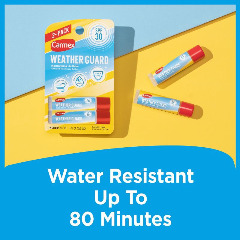 slide 4 of 8, Carmex Weather Guard Broad Spectrum SPF 30 Original Flavor Lip Balm - 0.03oz/2pk, 0.03 oz, 2 ct