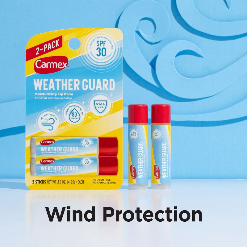 slide 5 of 8, Carmex Weather Guard Broad Spectrum SPF 30 Original Flavor Lip Balm - 0.03oz/2pk, 0.03 oz, 2 ct