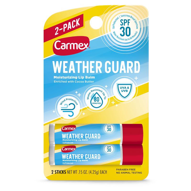 slide 8 of 8, Carmex Weather Guard Broad Spectrum SPF 30 Original Flavor Lip Balm - 0.03oz/2pk, 0.03 oz, 2 ct