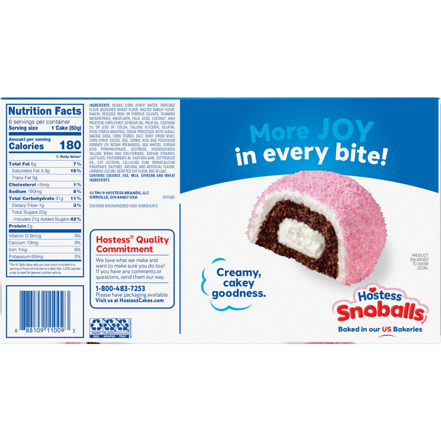 slide 2 of 8, Hostess Snoballs Snack Cakes, Coconut & Marshmallow Covered Chocolate Cake, 10.5 Oz. Box (6 Ct.), 10 ct
