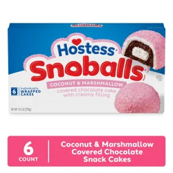 Hostess Snoballs Snack Cakes, Coconut & Marshmallow Covered Chocolate Cake, 10.5 Oz. Box (6 Ct.)