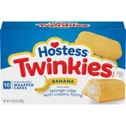 Hostess Twinkies Snack Cakes, Golden Sponge Cake with Banana Artificially Flavored Filling, 13.58 Oz. Box (10 Ct.)