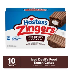 Hostess Zingers Snack Cakes, Artificially Flavored Iced Devil’s Food Cake, 12.7 Oz. Box (10 Ct.)