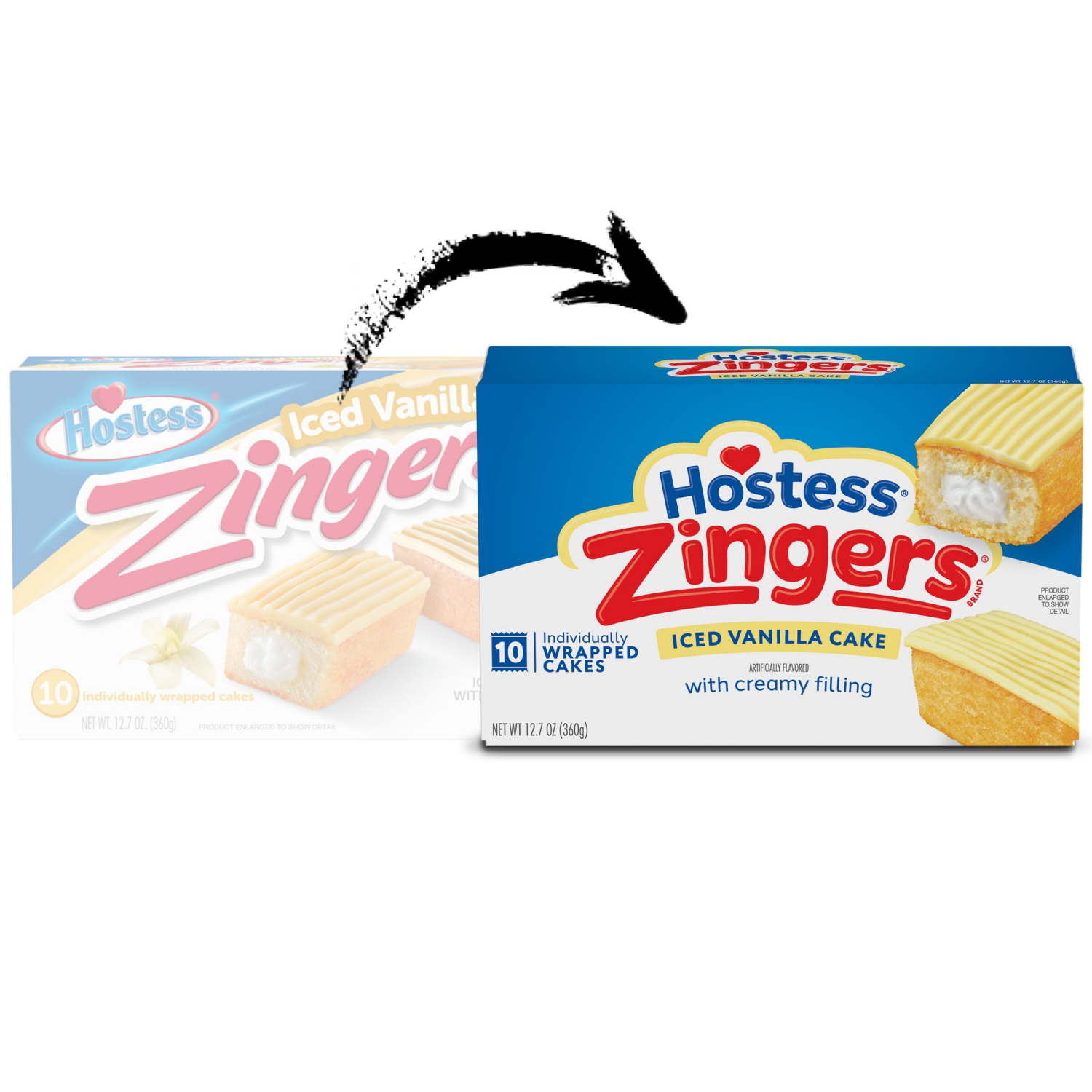 slide 4 of 8, Hostess Zingers Snack Cakes, Artificially Flavored Iced Vanilla Cake, 12.7 Oz. Box (10 Ct.), 10 ct