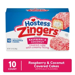 Hostess Zingers Snack Cakes, Raspberry Artificially Flavored Cake, 13.4 Oz. Box (10 Snack Cakes)