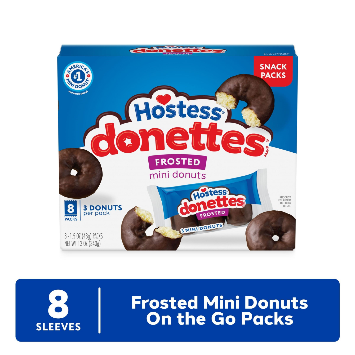 slide 1 of 7, HOSTESS Frosted DONETTES Donuts Snack Pack, 8 Count, 12.0 oz, 8 ct