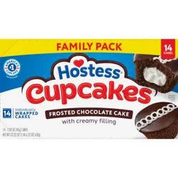 HOSTESS Chocolate Cupcakes, Creamy Filling, Chocolate Snack Cakes, Family Pack - 14 Count / 22.22 oz