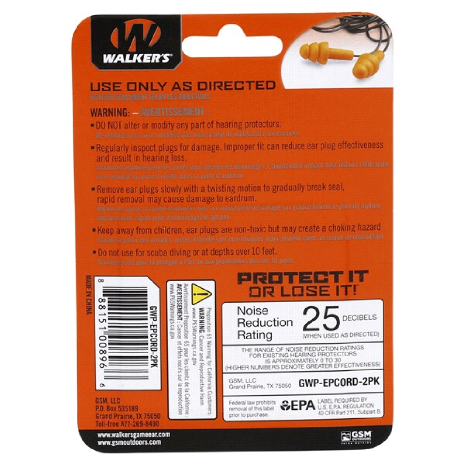 slide 2 of 2, Walker's Soft Foam Corded Ear Plugs, 2 Pair, 1 ct